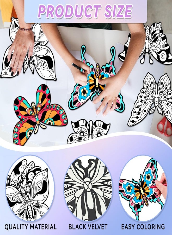 EggSun 48pcs Butterfly Fuzzy Velvet Coloring Posters Kit, DIY Beautiful Arts and Crafts Velvet Coloring Mess Free Felt Coloring Pages for Adult Kids Family Activities and Party Favors - Image 3